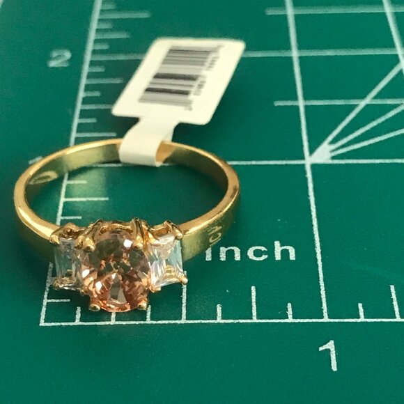 Peach Cubic Zirconia Solitaire Ring Dainty Yellow Gold Plated Size 10 Faux Topaz - Picture 11 of 11
